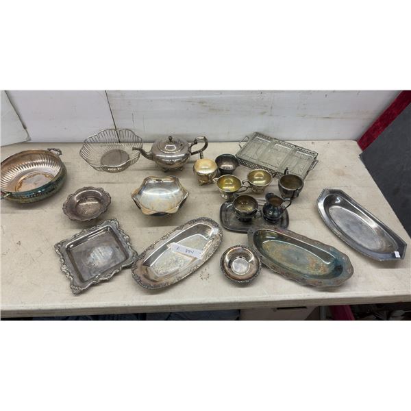 Silver-Plated Serving Collection Including Teapot, Trays, Bowls, Creamers, and More