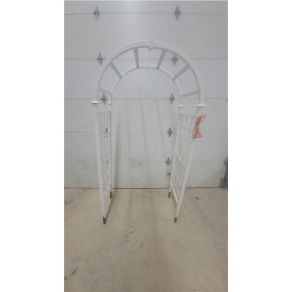 White Arched Garden Arbor with Lattice Side Panels