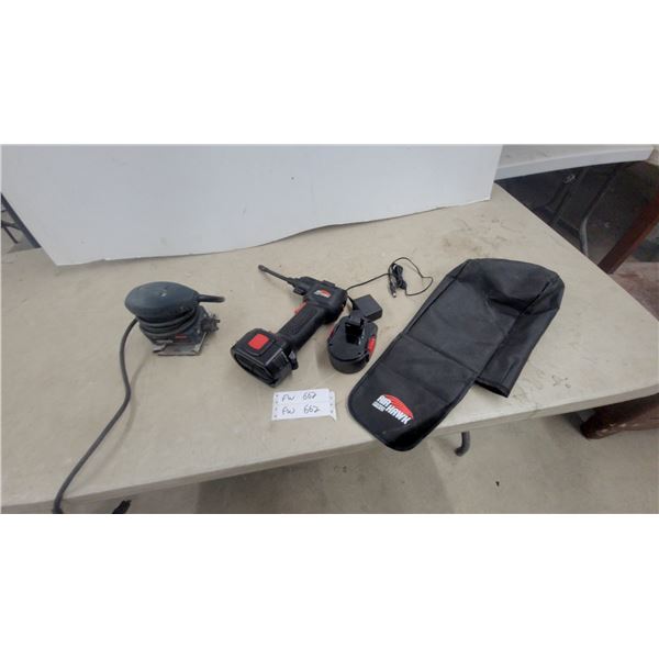 Bosch 1289D Corded Orbital Sander and Air Hawk Pro Cordless Portable Air Compressor with Accessorie