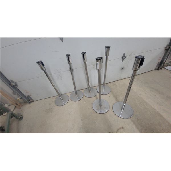 Empire Theatres Stainless Steel Retractable Belt Stanchions, Lot of 6