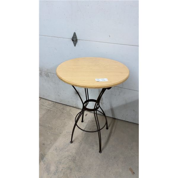 Round Bistro Table with Light Wood Top and Wrought Iron Base 30 x 43