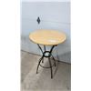 Image 1 : Round Bistro Table with Light Wood Top and Wrought Iron Base 30 x 43