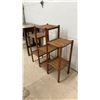 Image 3 : Vintage Dark Wood Utility Table with Drawer and Multi-Tiered Slatted Plant Stand