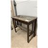 Image 5 : Vintage Dark Wood Utility Table with Drawer and Multi-Tiered Slatted Plant Stand