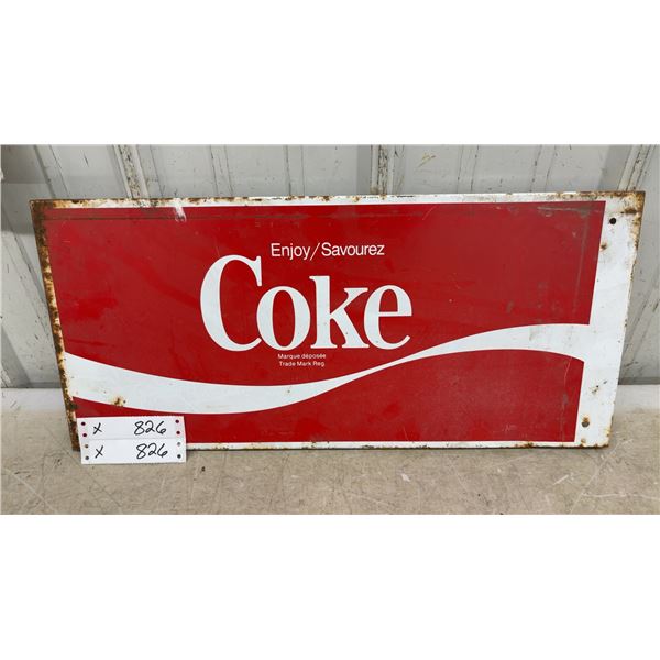 Vintage Canadian Coca-Cola "Enjoy/Savourez" Bilingual Painted Metal Advertising Sign 22 x 10