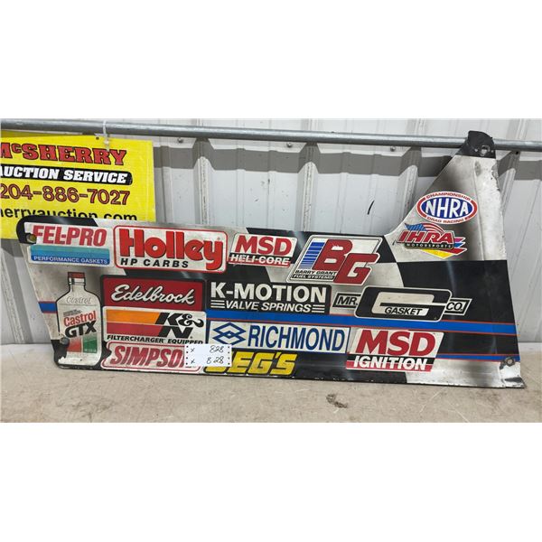 Vintage Automotive Racing Sponsor Display Panel with NHRA, Holley, MSD, Edelbrock Decals and More