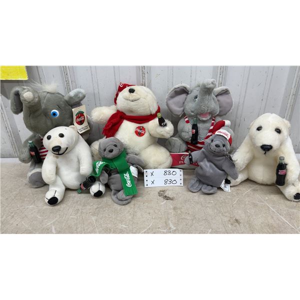 Coca-Cola Brand Plush Collection Animals with Miniature Bottles, Set of 7