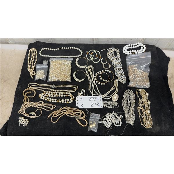 Assorted Faux Pearl Jewelry Collection with Necklaces, Earrings, and Loose Beads