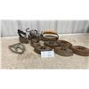 Image 1 : Collection of Antique Cast Iron Sad Irons, Taylor Forbes Bases, and Family Laundry Iron