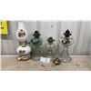 Image 1 : Collection of Four Vintage Oil Lamps Including Milk Glass, Hand Painted and More
