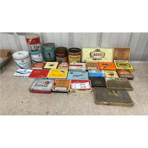 Collection of Vintage Tobacco Tins Including Player's, Borkum Riff, Bugler, Agio, and More