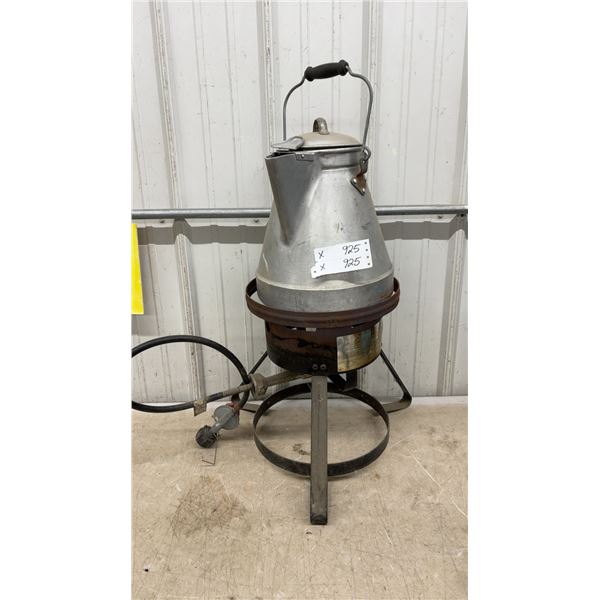 Large Aluminum Camp Coffee Pot with Outdoor Propane Burner Stand and 5 PSIG Regulator