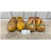 Image 1 : Two Pairs of Traditional Dutch Wooden Clogs with Hand-Painted Folk Art Designs