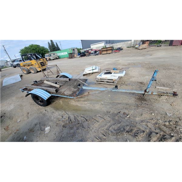 Blue Utility/Boat Trailer with Wooden Flatbed, Corrugated Metal Fenders, and Tow Tongue Older No
