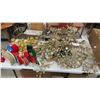Image 1 : Assorted Christmas Decorations, Gold Star Garlands, Ribbons, Bells, Floral Picks, and More