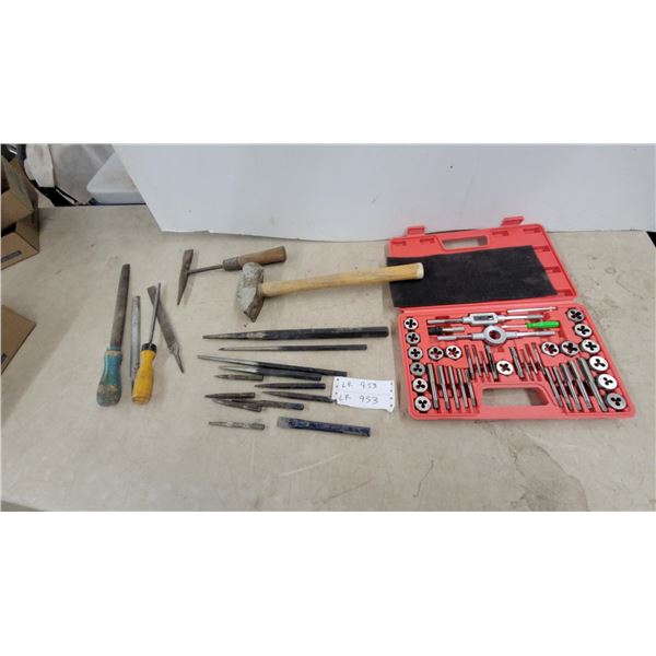 40 Pce.Tap and Die Set in Red Case with Files, Punches, Chisels, and Hammers
