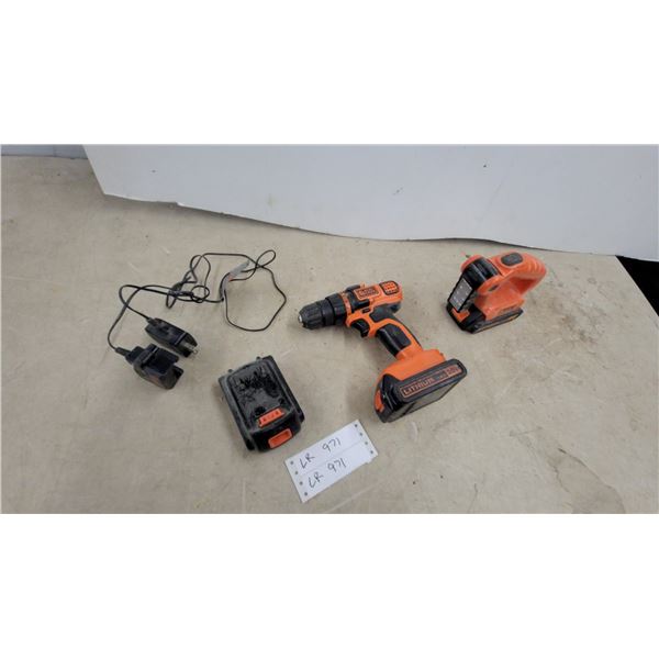Black+Decker 20V Max Cordless Drill/Driver, Work Light, Two 1.5Ah Batteries, and Charger Charged