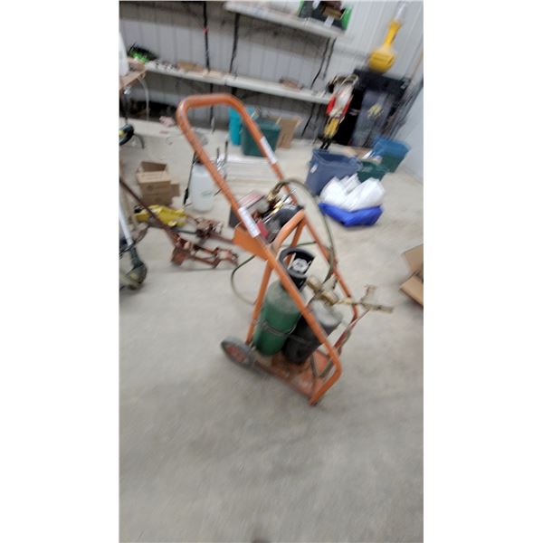Oxy-Acetylene Welding and Cutting Torch Rig on Portable Wheeled Cart with Regulators and Hoses