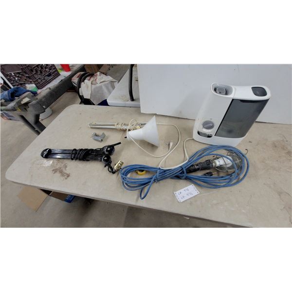 Black Scissor-Arm Desk Lamp, White Clamp Lamp, Blue Extension Cord with Work Light, and More