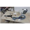 Image 1 : Black Scissor-Arm Desk Lamp, White Clamp Lamp, Blue Extension Cord with Work Light, and More