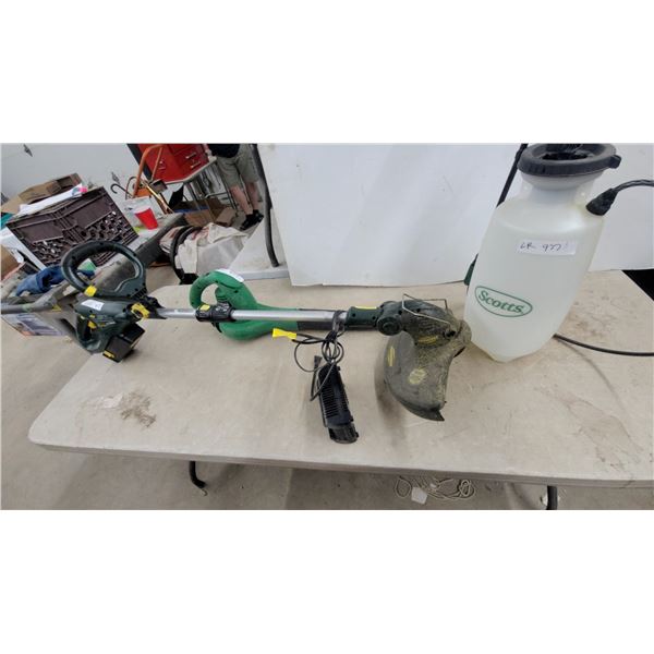 Yardworks 24V Cordless String Trimmer, Certified Leaf Blower Attachment, and Scotts Sprayer