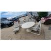 Image 1 : Outdoor Patio Furniture Set with Round Table 27" hgtx48" Diameter, Five Armchairs, Ottoman