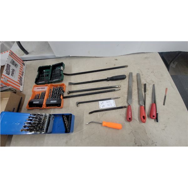 Masterforce Drill Bit and Driver Set, Ridgid Drill Bit Set, Pry Bars, Files, and More