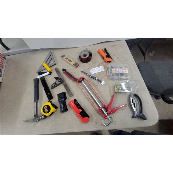 Stanley PowerLock 25' Tape Measure, Claw Hammer, Caulking Gun, Speed Square, and More