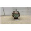 Image 1 : Ornate Bronze-Tone Pedestal Lidded Urn with Crackle Glass Bowl and Glass Pebbles, 13" Tall