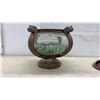Image 3 : Ornate Bronze-Tone Pedestal Lidded Urn with Crackle Glass Bowl and Glass Pebbles, 13" Tall