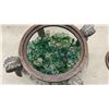 Image 4 : Ornate Bronze-Tone Pedestal Lidded Urn with Crackle Glass Bowl and Glass Pebbles, 13" Tall
