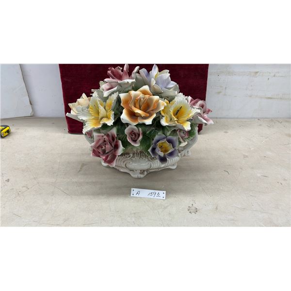 Capodimonte Style Italian Porcelain Floral Centerpiece in Footed Planter