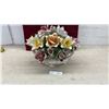 Image 1 : Capodimonte Style Italian Porcelain Floral Centerpiece in Footed Planter