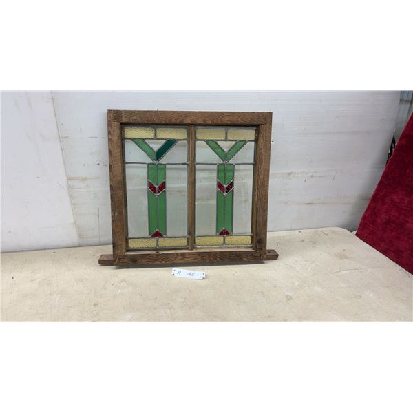 Stained Glass Window Panel in Oak Frame, 19 x 20"