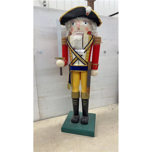 Large Decorative Wooden Nutcracker Soldier Figure with Tricorn Hat and Sword, 42" Tall