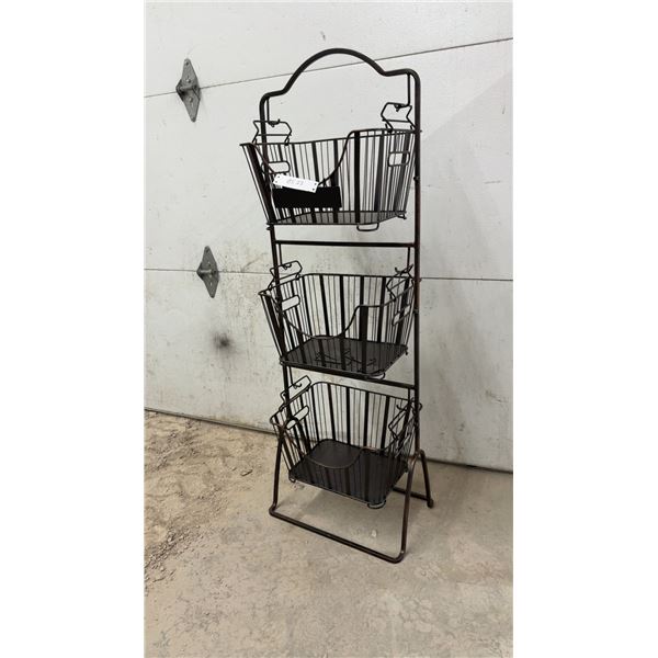 Three-Tier Swinging Metal Wire Basket Display Stand with Bronze Finish, 49 x 17 x 11"