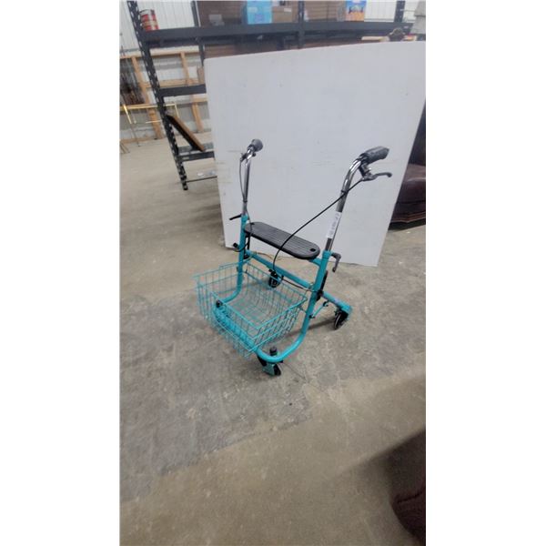SoomsTeal Four-Wheel Rollator Walker with Padded Seat, Handbrakes, and Wire Basket