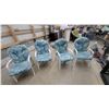 Image 1 : Set of Four Vintage White Aluminum Patio Chairs with Teal Floral Tufted Cushions