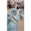 Image 3 : Set of Four Vintage White Aluminum Patio Chairs with Teal Floral Tufted Cushions