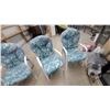 Image 4 : Set of Four Vintage White Aluminum Patio Chairs with Teal Floral Tufted Cushions