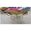 Image 3 : Vintage-Style Ornate Baby Pram with Gold Tinsel Decorations and Pink Interior