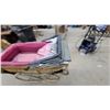 Image 4 : Vintage-Style Ornate Baby Pram with Gold Tinsel Decorations and Pink Interior