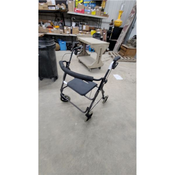 Four-Wheel guardianWalker with Padded Seat and Curved Backrest, Black Frame