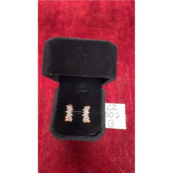 18K Gold Plated 17.0mm Marquise Cut Simulated Diamond Cubic Zirconia Huggie Earrings