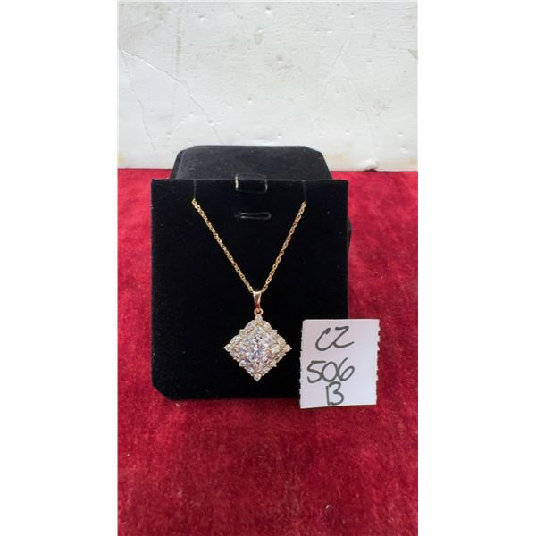 18K Gold Plated 1.0 Carat Simulated Diamond CZ Princess Cluster Necklace, 18" Long