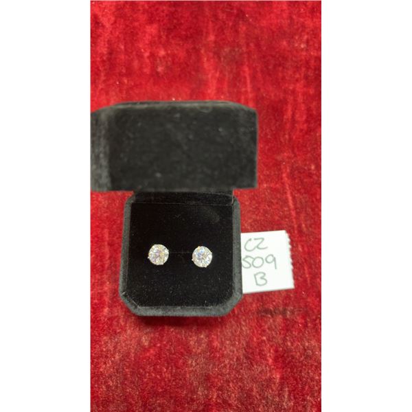 Platinum-Plated 2.0-Carat Each Simulated Diamond Cubic Zirconia Stud Earrings with Velvet Box