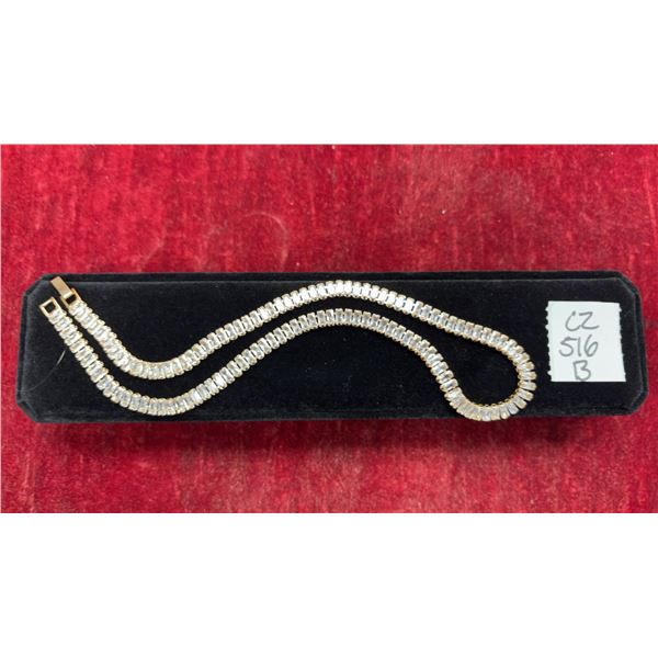 18K Gold-Plated 5.0mm Emerald-Cut Simulated Diamond Cubic Zirconia Tennis Necklace, 16 1/2" Long