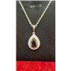 Image 2 : Platinum-Plated 2.0 Carat Pear-Cut Black Cubic Zirconia Double Halo Necklace, Adjustable 16"-18"