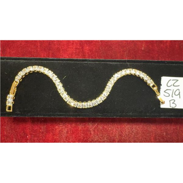 18K Gold-Plated 4.0mm Simulated Diamond Cubic Zirconia Tennis Bracelet, Adjustable 7" - 8"