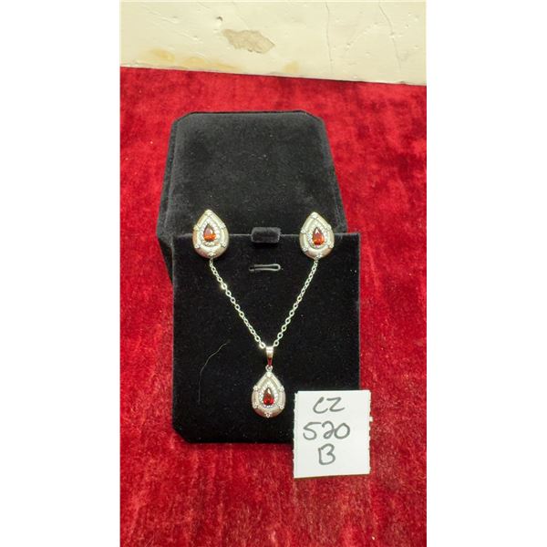 Platinum Plated 23.0 mm Pear Cut Ruby Simulated Diamond 2 Piece Set- Adjustable 17"-19"
